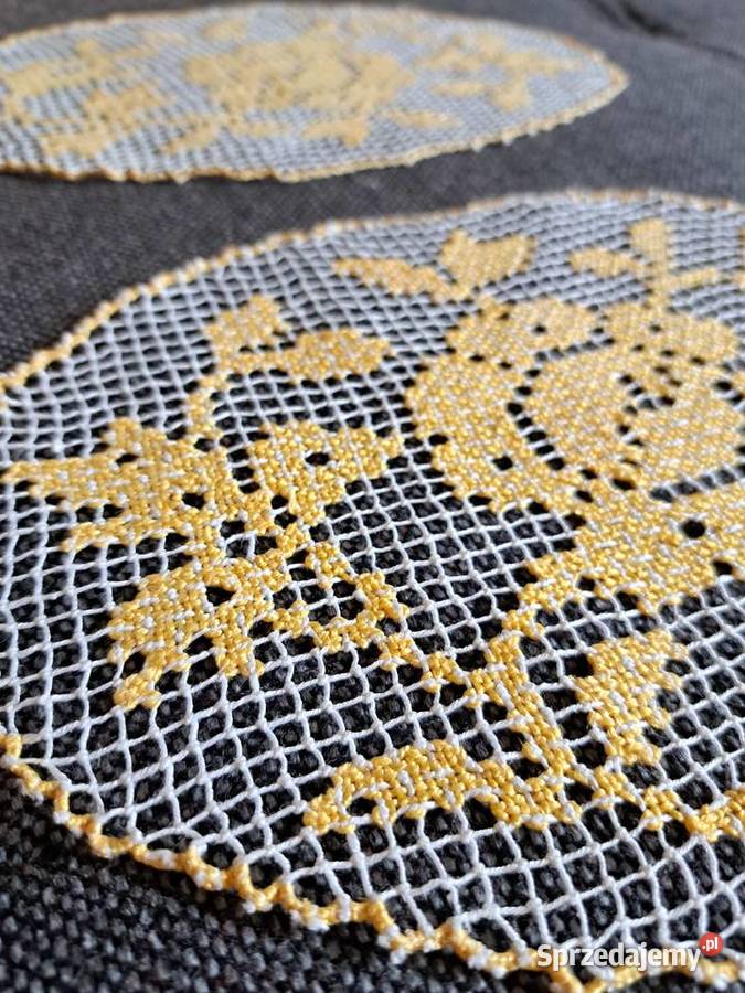 Zestaw 3 serwetek żółtobiałych vintage ecru żółty Łódź