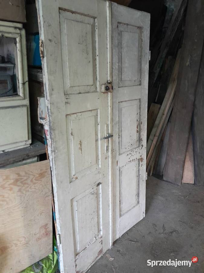 Stare drewniane podwójne drzwi zabytek antyk śląskie