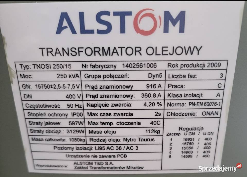 sprzedam transformator miedziany 250 kVA Kalisz