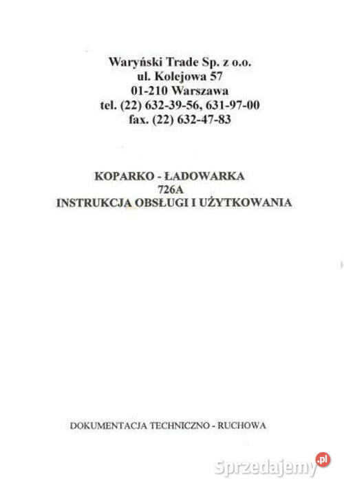 Waryński 726 A instrukcja dtr wysyłka Kielce
