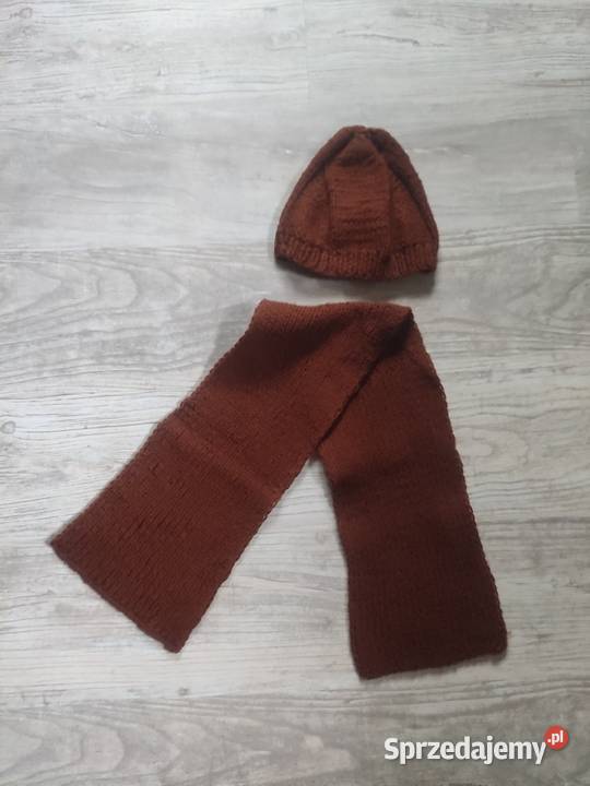 Komplet czapka szalik brązowy handmade Uniseks małopolskie Jawiszowice sprzedam