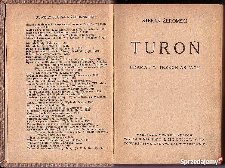 6724 TUROŃ DRAMAT W TRZECH AKTACH STEFAN Antykwariat małopolskie Czyrna