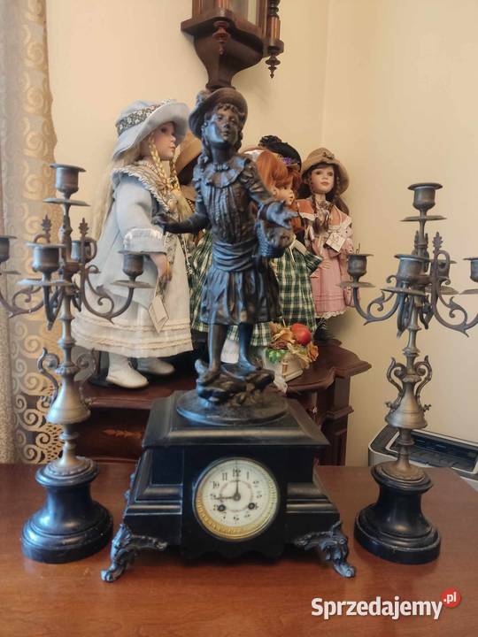 Stary zegar Panna ze świecznikami garnitur