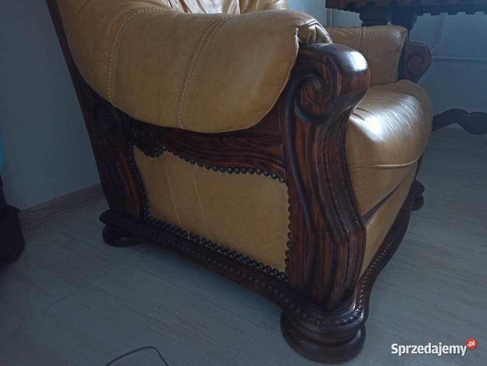 FOTEL SKÓRZANY skóra naturalna elegancki drewno Siedlce sprzedam