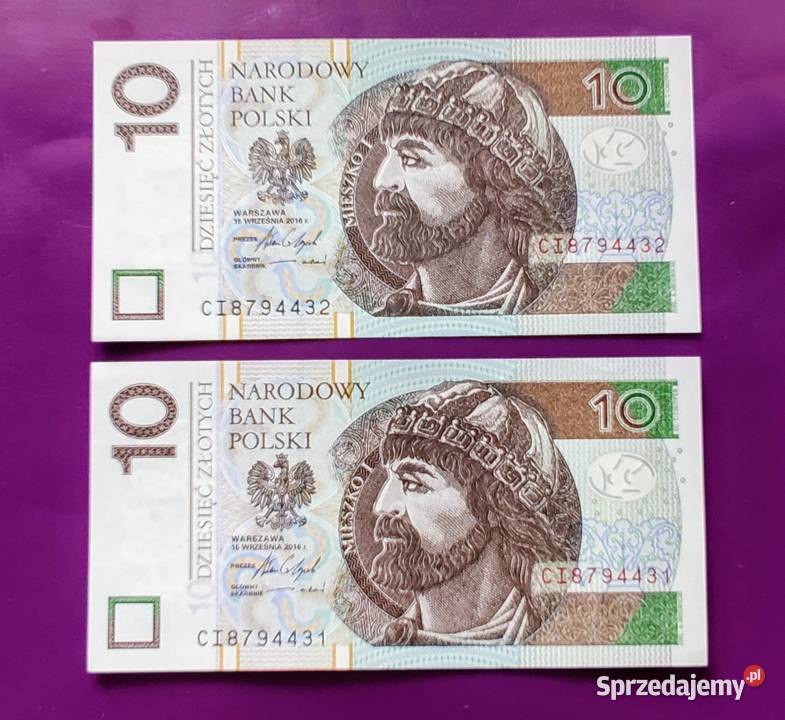 Kolekcja 2 x Banknot 10 2016 kolejne numery UNC mazowieckie Pruszków