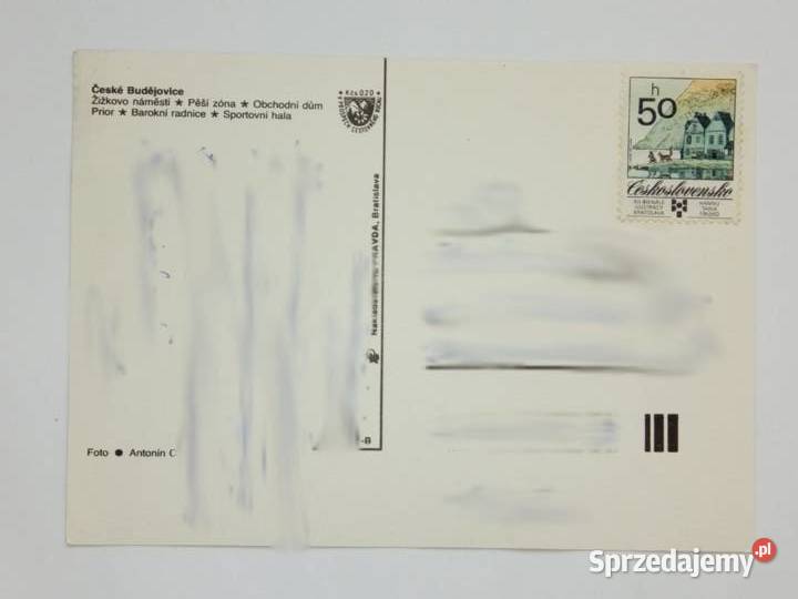 Pocztówka Czeskie Budejowice z 1990r Znaczek Dąbrowa Górnicza