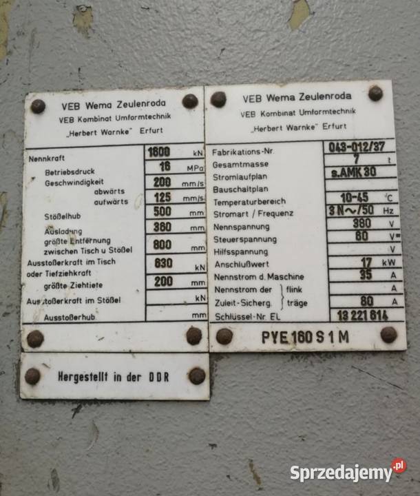 Prasa PYE160 s1m Częstochowa