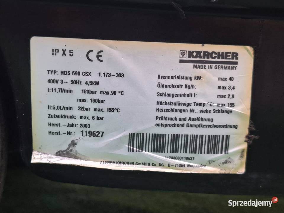 Myjka Karcher HDS 698 CSX Gorąca Woda 160bar Myjki ciśnieniowe