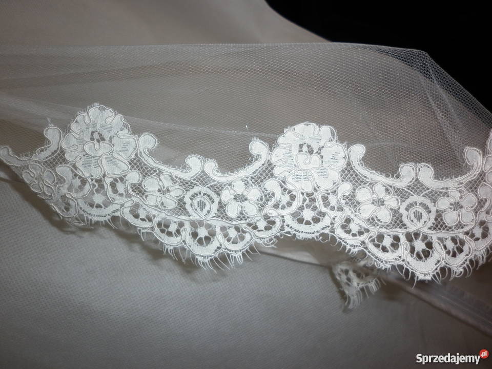 Długi hiszpański welon z koronką koderową 220 biały Szydłowiec