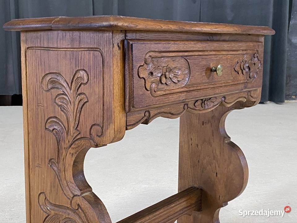 Rzeźbiona dębowa konsola z szufladą szafka zachodniopomorskie