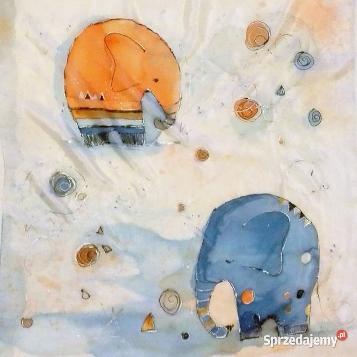 Apaszka jedwabna ręcznie malowana ptSłonie Katowice