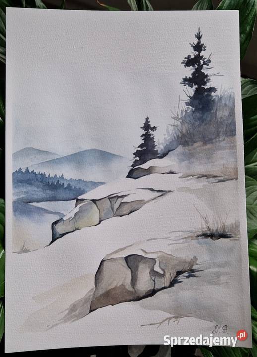 Akwarela ręcznie malowany obraz akwarelą pejzaż Kraków sprzedam