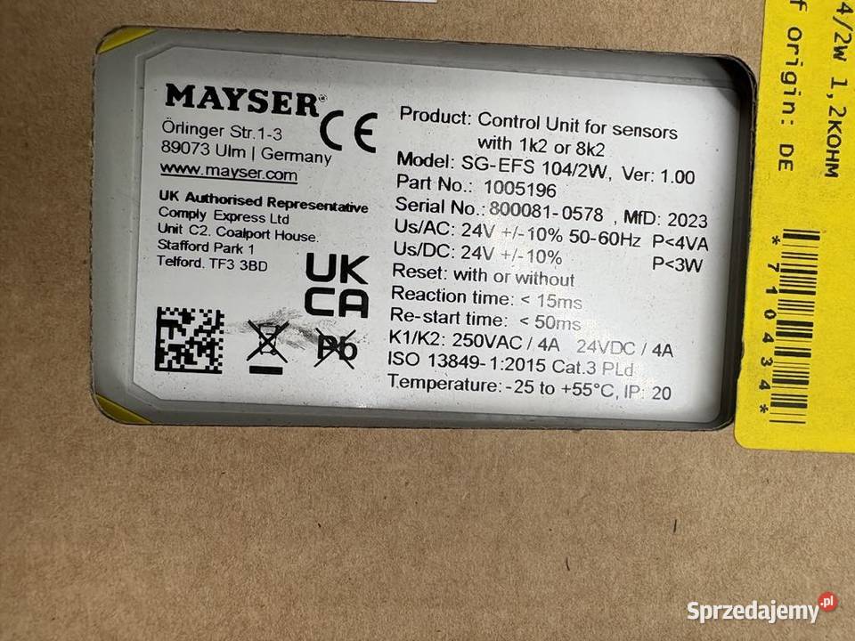 Mayser SG EFS 1042W Safety Control Unit Warszawa