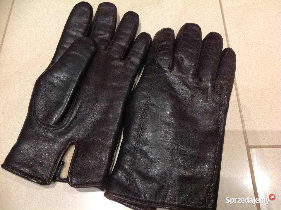 Rękawiczki Zimowe Skórzane Brązowe Kożuszek Dodatki Nowa Sól