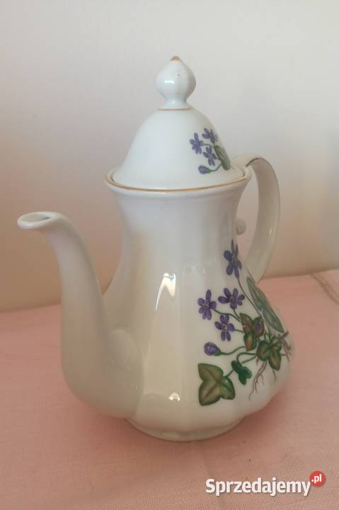 Biały dzbanek z przylaszczką Anemone Hepatica Porcelana i szkło