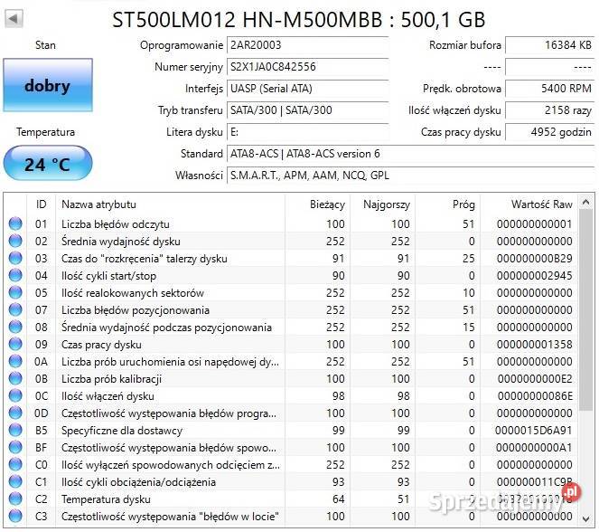 Dysk twardy HDD Samsung 500GB 25 cala 5400