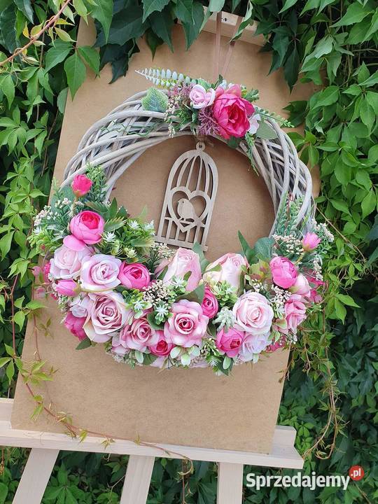 Wianek stroik kompozycja różowy klatka z różowy Promnice sprzedam