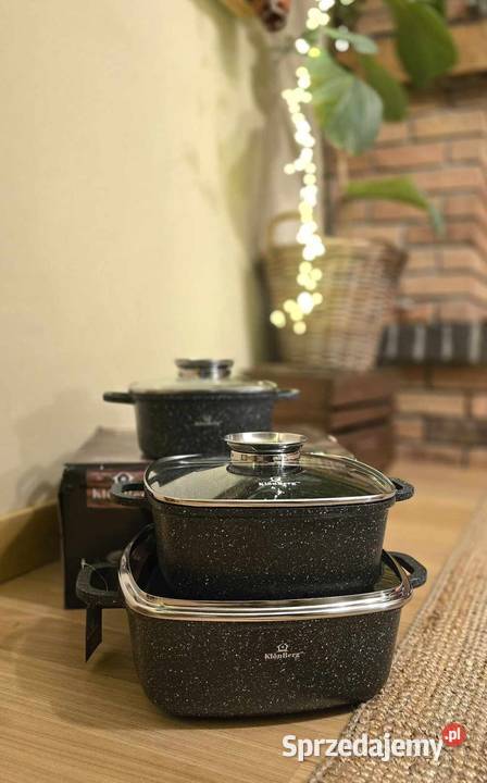 Garnki brytfanki marmurkowe 3 czarne Wyposażenie wnętrz zachodniopomorskie