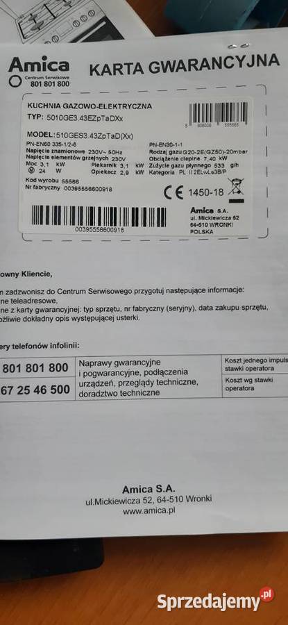 Kuchenka gazowo elektryczna Amica Częstochowa