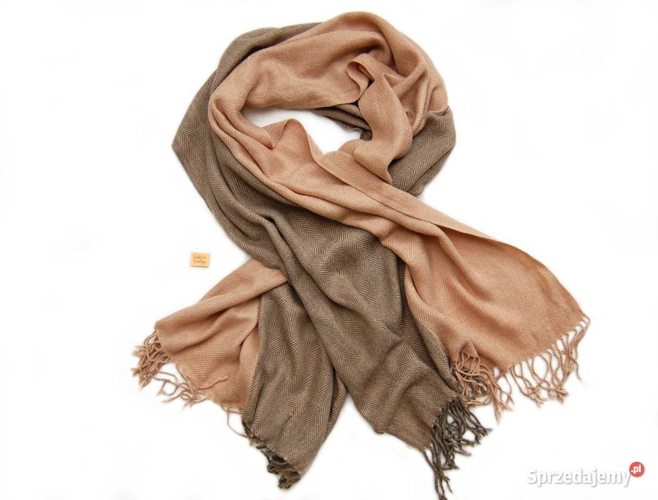 Szal damski beż camel brąz wiskoza wełna Lublin