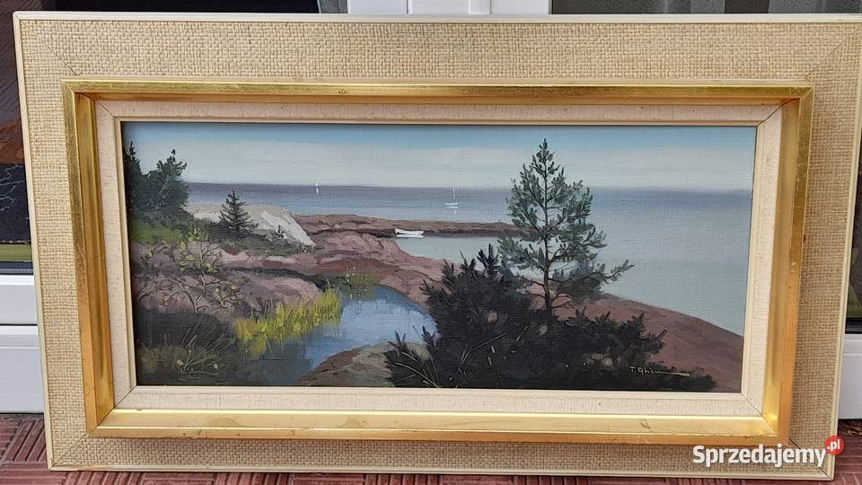 Tage Rudolf Ahlm Pejzaż morski cenny obraz Iłża