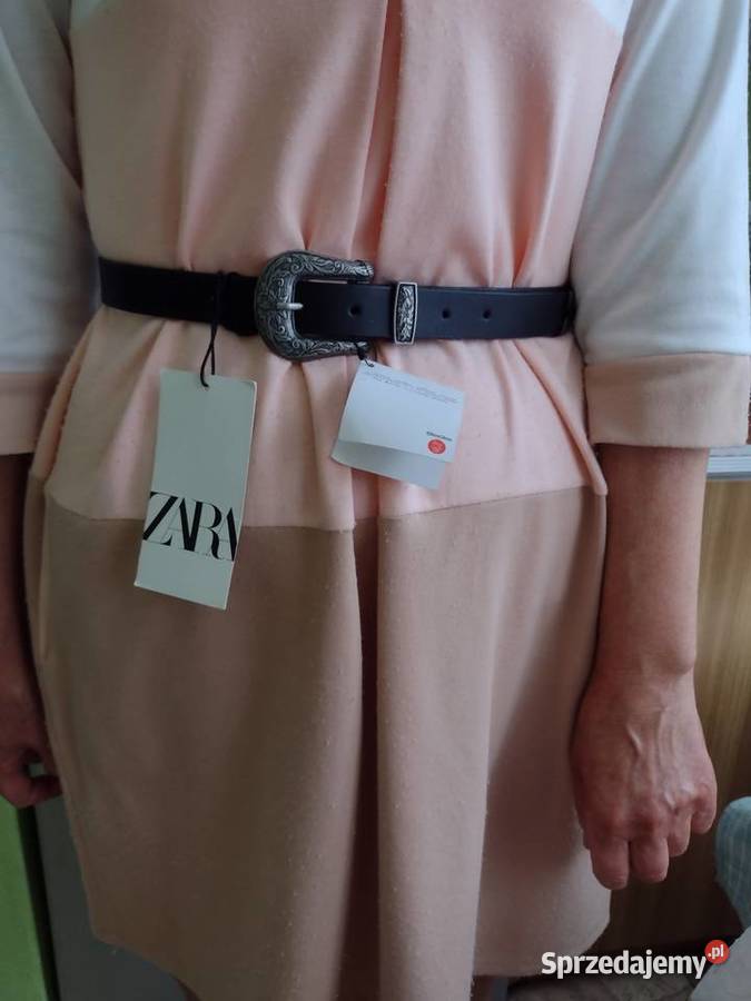 95 ZARA Czarny ozdobny pasek do spodni NOWY Kraków