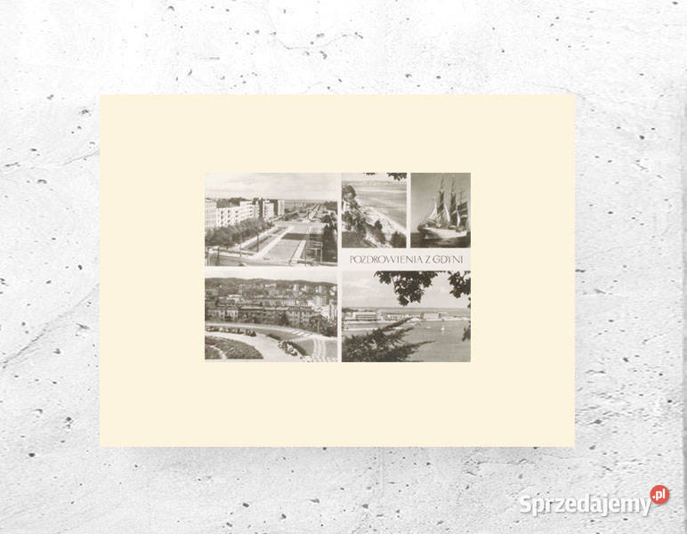 Gdynia plakat retro vintage obrazek z Gdynią szary Plakaty zachodniopomorskie Szczecin