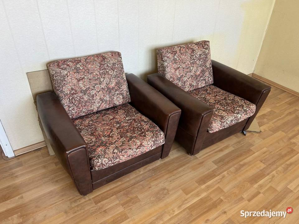 Komplet dwóch foteli brązowych używane vintage Łódź