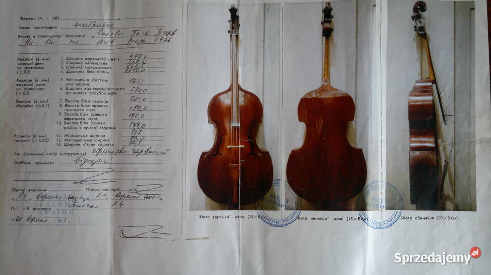 Kontrabas44Corolus Hellmer1776r Sygnowany z Instrumenty smyczkowe świętokrzyskie Jędrzejów