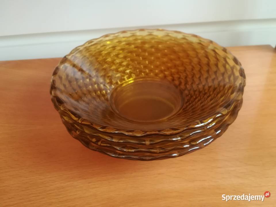 4 sztuki misa salaterka z miodowego szkła huta Kąty Wrocławskie