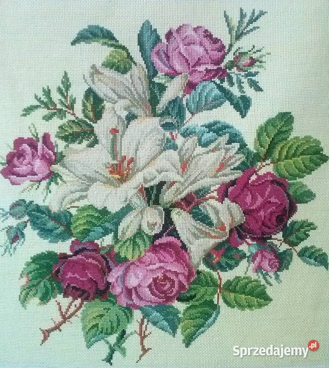 obraz kwiaty lilie i róże haft krzyżykowy 5248 wielokolorowy