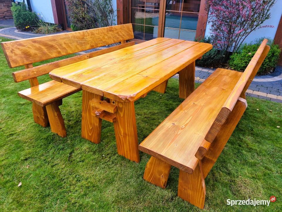 komplet zestaw DREWNIANYCH mebli ogrodowych STÓŁ Chrząstowice