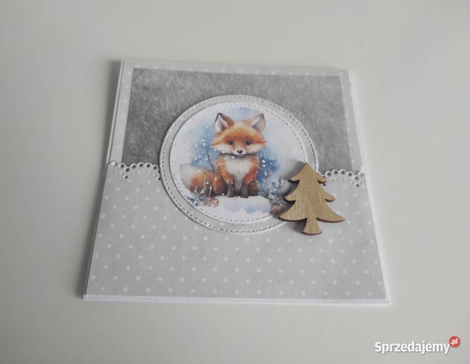 Kartka ręcznie robiona zimowa świąteczna z lisem Łódź