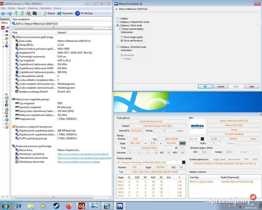MATROX Millenium G550 G55MDDE32 32MB DDR 64bit Cielądz