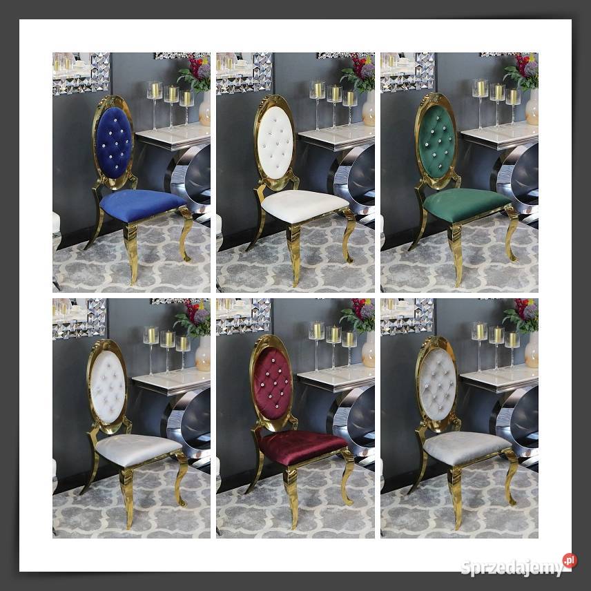 Krzesło glamour Victoria II Gold Pikowane Tapicerowane Salon