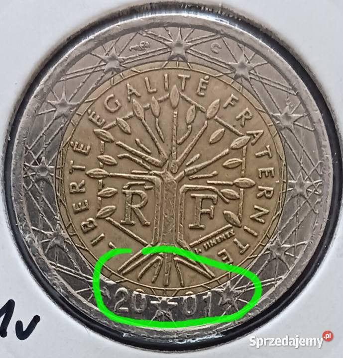 2 Euro Francja 2001 r przesunięcie stempla Numizmatyka wielkopolskie Konin sprzedam