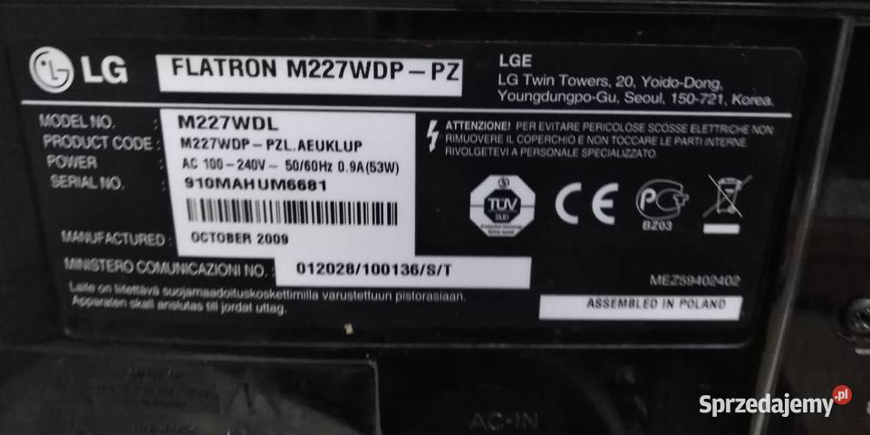 MONITOR TV LG FLATRON M227WDP 22 Pabianice