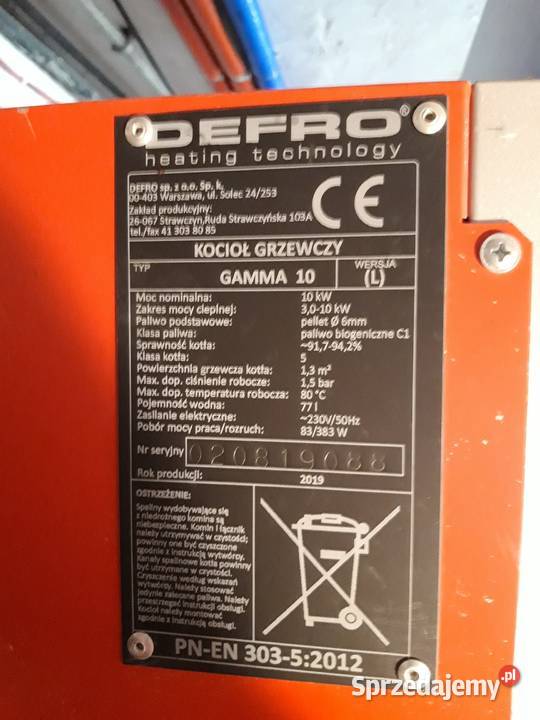 Piec na pellet Defro o mocy 10kW