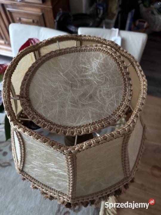 przepiękna mosiężna lampa lampka skórzany abażur Bystrzyca Kłodzka