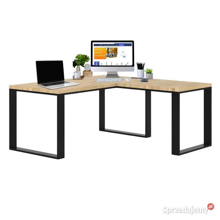 Biurko Narożne z Drewna Dębowego Stalowy Stelaż Gdów