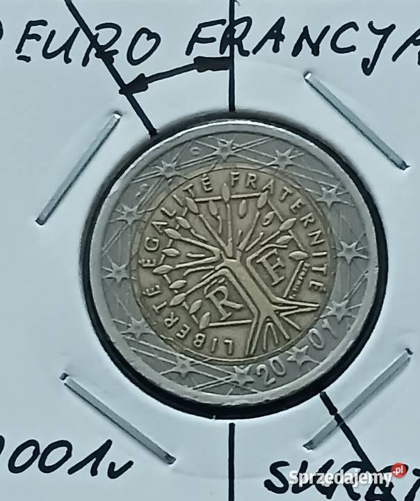 2 Euro Francja 2001 r Skrętka błąd mennicy Numizmatyka Konin