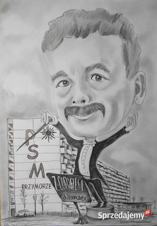 A3 Karykatura ołówek 1 os na prezent Gdańsk