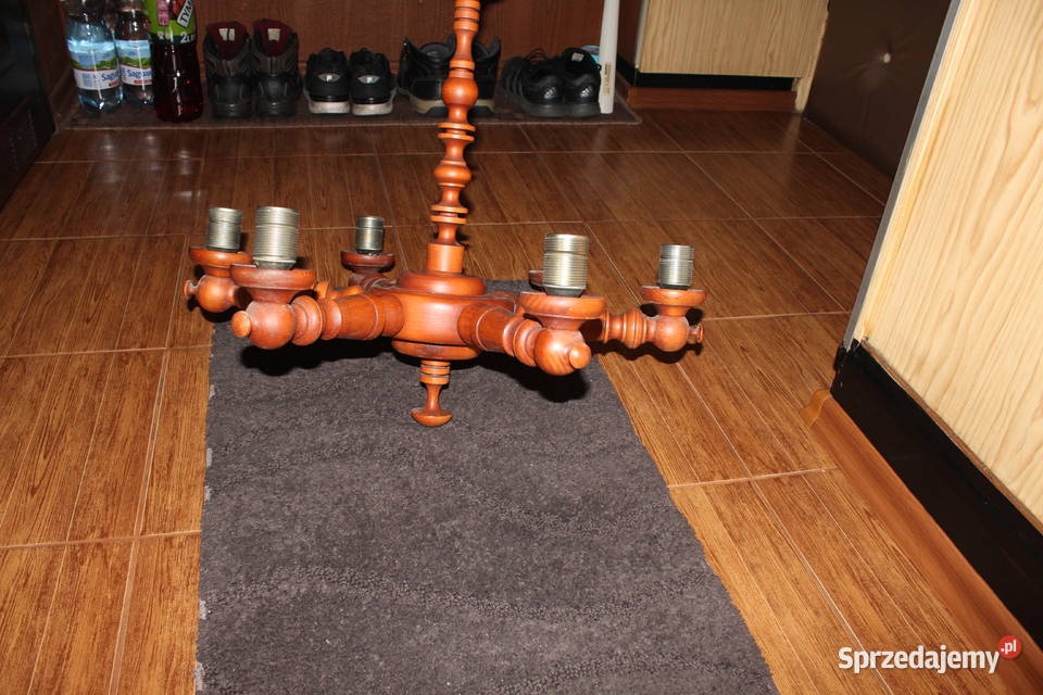 Żyrandol 6 ramienny klosze PRL Porcelana i szkło