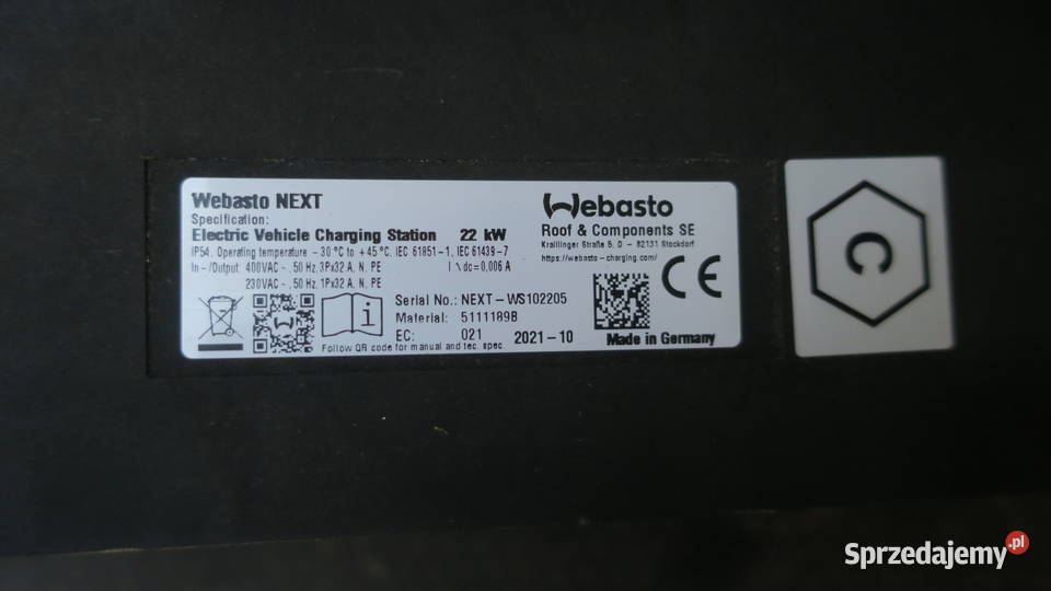 Stacja ładowania samochodów Webasto Next 22kW Motoryzacja Wrzosowo