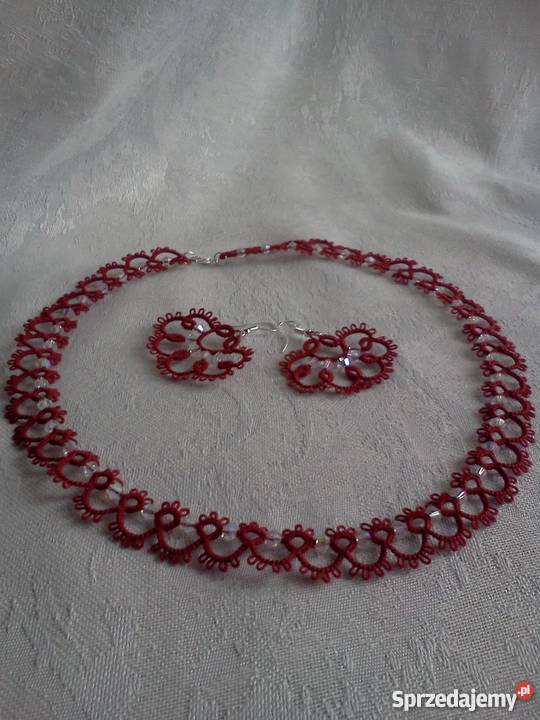 Komplet biżuterii frywolitkowej Wiśniowa