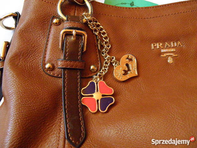 PRADA MILANO TORBA LISTONOSZKA ZŁOTE LOGO CAMEL brązowy/beżowy łódzkie Zgierz