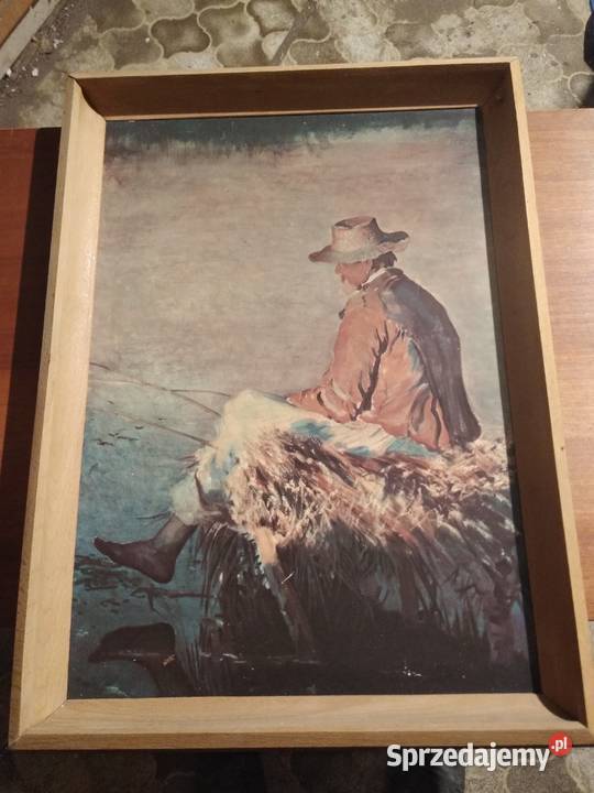 Stary obraz reprodukcja Rybak Leona Pozostałe śląskie