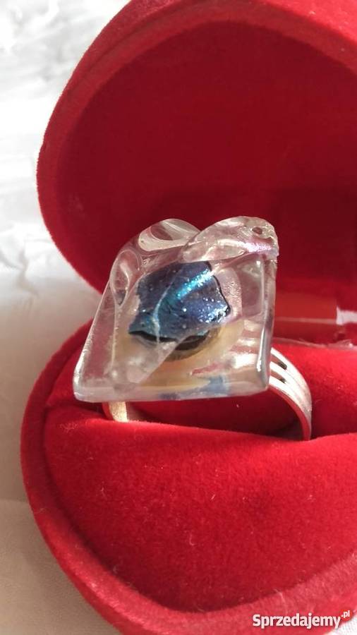 POSREBRZANY PIERŚCIONEK Z KAMIENIEM AQUA AURA Piła sprzedam