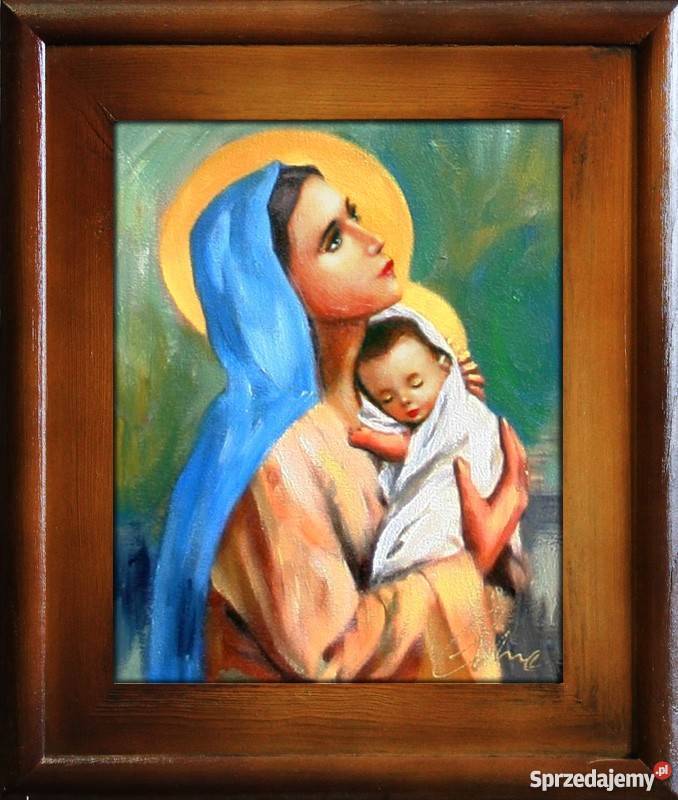 obraz olejny religijny Maryja z dzieciątkiem duży wybór
