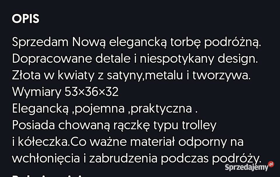 Złota torba podróżna w kwiaty Warszawa sprzedam